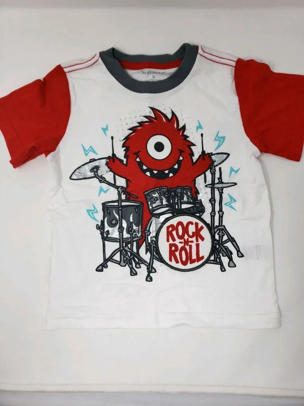 Boys Healthex Rock And Roll Theme Set Shirt Shorts 3T Gray Red 2pc